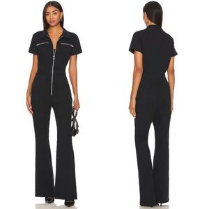 Pistola Martina Short Sleeve Flare Jumpsuit in Black